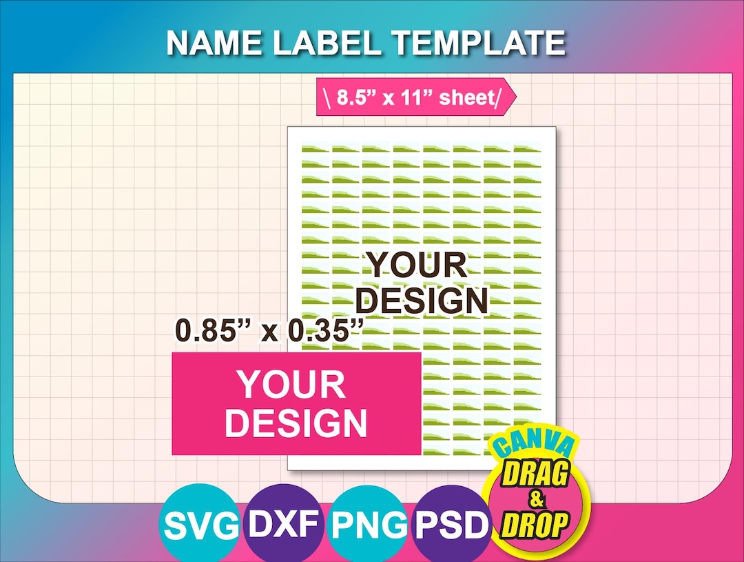 Virtual Name Label Name Label Template, Canva, SVG, DXF, Psd, Png, Digital Download, 8.5 ...