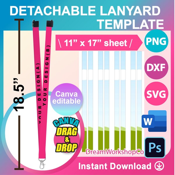 Lanyard sublimation, Canva, SVG, DXF, Ms Word Docx, Png, Psd, 11 x 17 sheet