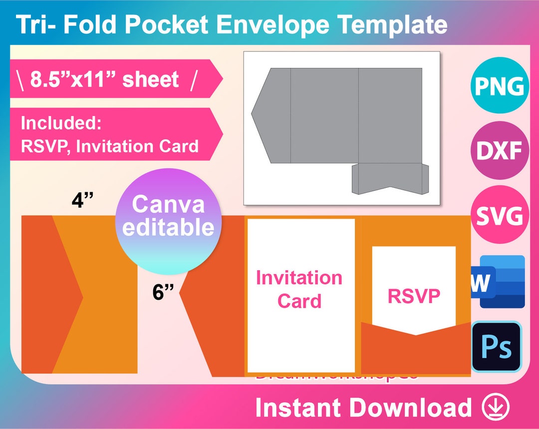 Pocketfold Template, 4x 6 Pocket Wedding Invitation Template, Wedding
