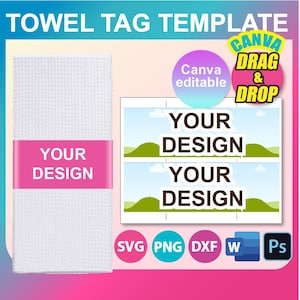 Modelo de etiqueta para toalha de chá, SVG, Canva, DXF, Ms Word Docx, Png, Psd, Canva, folha de 8,5" x 11", para impressão