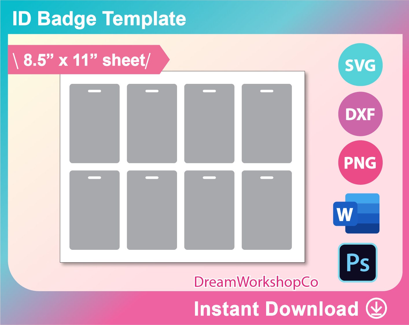 ID Badge Template, Id Badge Blank Template, SVG, DXF, Ms Word Docx, P…