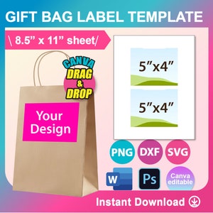 Gift Bag Label, Gift Bag Label Template. SVG, Canva, DXF, Ms Word Docx, Png, PSD, 8.5&quot;x11&quot; sheet, Printable