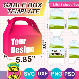 Gable Box Template,  SVG, DXF, Canva, Ms Word Docx, Png, Psd, 8.5&quot;x11&quot; sheet, Printable