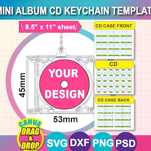 Modello portachiavi mini album CD, inserto jewel case (svg, psd, png, dxf)