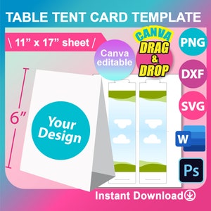 6 x 4 inch tafeltentkaartsjabloon, voedseletiketkaart, SVG, DXF, Ms Word docx, png, psd, vel 11 x 17 inch, afdrukbaar, direct downloaden
