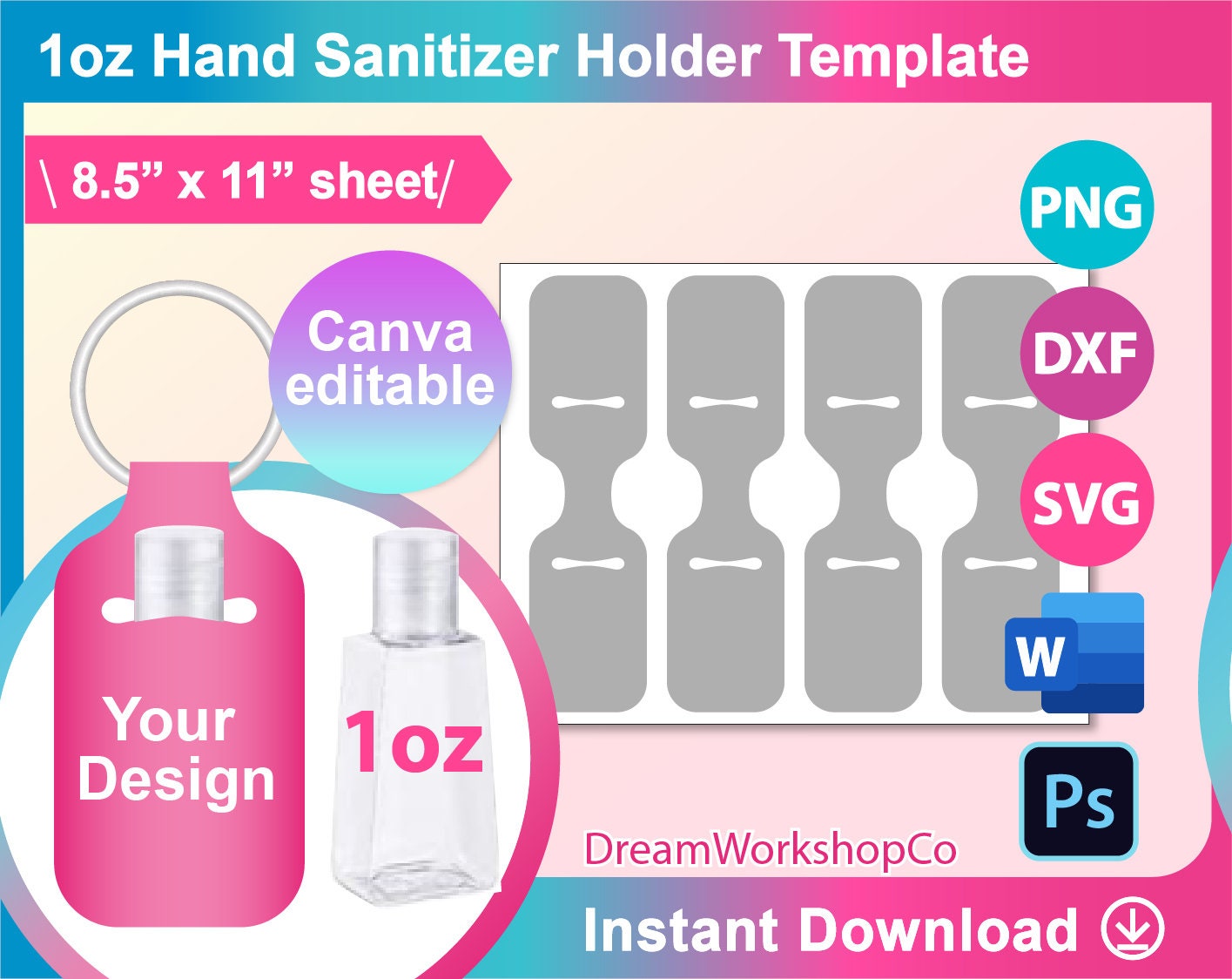 30x Hand Sanitizer Bottle Cover Keychain Sublimation Blanks