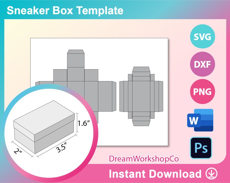 Sneaker Box template Instant Download A3 sheet PNG Printable Dxf Gift