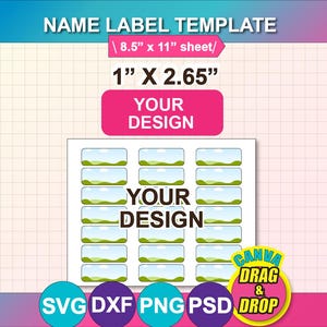 Mall för namnetikett: Canva, SVG, Dxf, Png, digital nedladdning, ark 8,5x11"