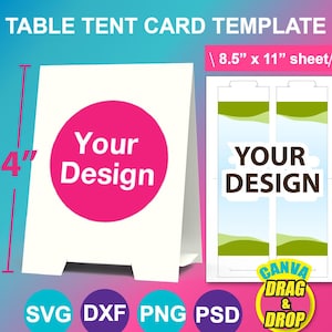 Table Tent Card Template, Food Label Card, SVG, DXF, Ms Word docx, Png, Psd, 8.5"x11" sheet, Printable, Instant Download