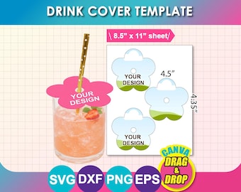 Drink Cover Template, Drink Topper template, Cover your drink, Canva, SVG, DXF, Png, EPS, 8.5"x11" sheet, Printable