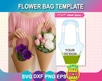 Flower Box Template, Flower Holder Template, Paper Flower Bag Template, Canva, SVG, DXF, Png, EPS, Instant Download