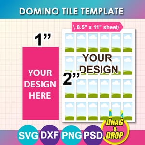 Domino Tile Template: Canva, SVG, DXF, Png, Psd, 8.5"x11" sheet (Digital Download)