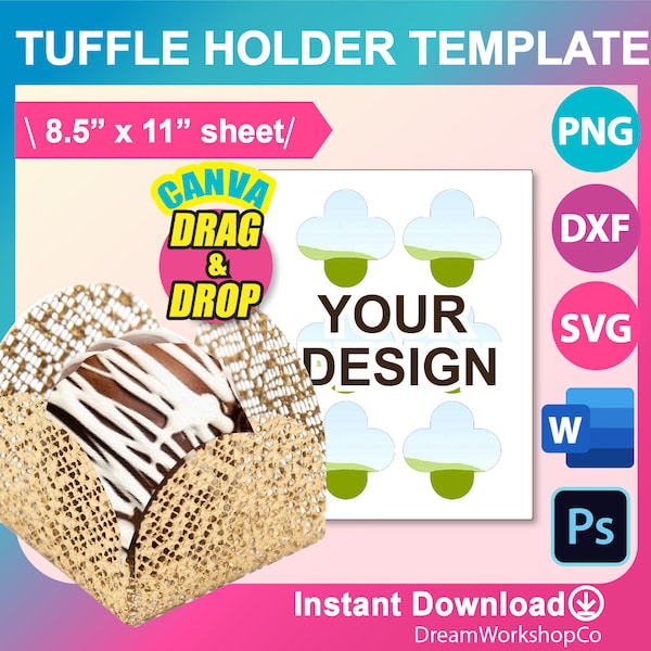 Truffle Holder Template, SVG, DXF, Canva, Ms Word Docx, Png, PSD, 8.5"x11" sheet, Printable