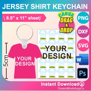 Plantilla de llavero de camiseta, llavero de camiseta, plantilla de llavero de camisa de Jersey, plantilla de llavero de camiseta, SVG, DXF, Ms Word docx, Png, Psd