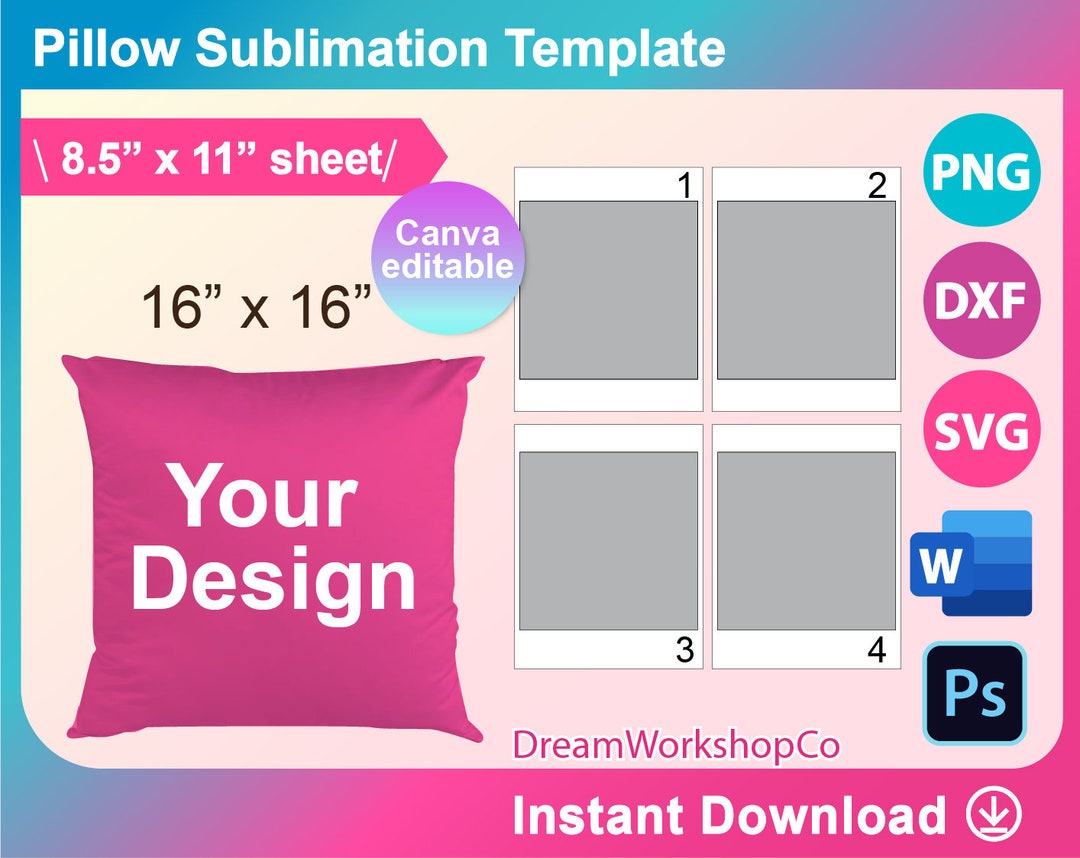 16x16 Pillow Sublimation Template, Sublimation Template, SVG, DXF, Ms