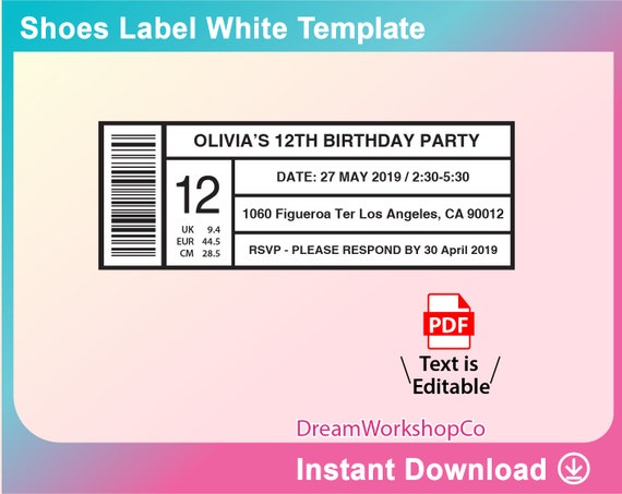 Shoe Treat Box Label Template