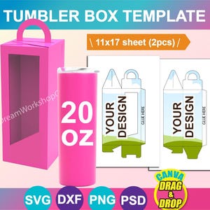 20oz Skinny Tumbler Box Template, Szablon pudełka na prezent, Szablon pudełka z oknem, Canva, SVG, DXF, Ms Word Docx, Png, Psd, Arkusz formatu A3, Do druku