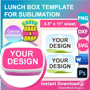 Modello Lunch Box, Modello Sublimazione Lunch Box, Sublimazione Borsa a Tracolla, Canva, SVG, DXF, Ms Word Docx, Png, Psd, Foglio 8,5&quot;x11&quot;