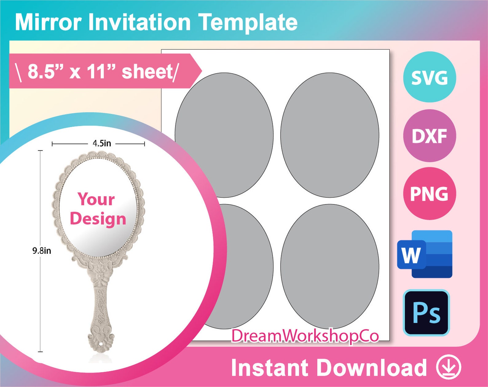 Mirror Invitation Template Postcard SVG DXF Ms Word Docx - Etsy