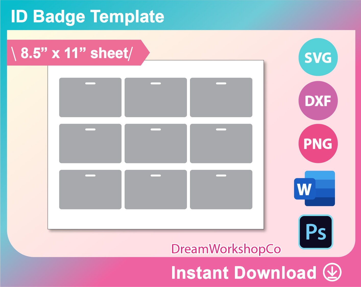 ID Badge Template Id Badge Blank Template SVG DXF Ms Word | Etsy