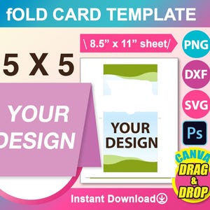 Modèle de carte pliée de 5 x 5 po, modèle de carte de correspondance pliée, SVG, DXF, Canva, Ms Word docx, Png, Psd, feuille de 8,5 x 11 po, imprimable, téléchargement immédiat