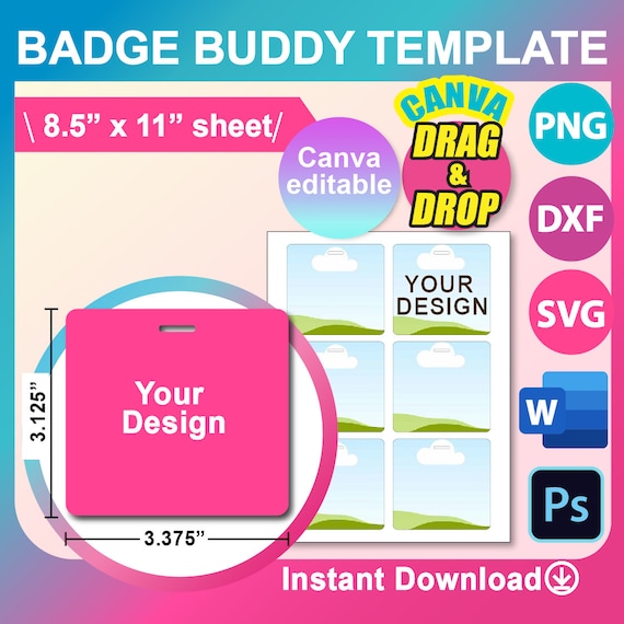ID Badge Template, Id Badge Blank Template, SVG, Canva, DXF, Ms Word Docx,  Png, Psd, 8.5x11 Sheet, Printable - Etsy