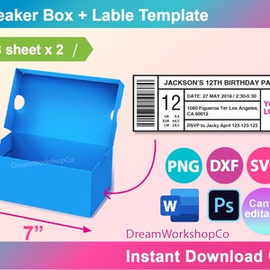 Bundle Shoes Box Template, Shoes Box label template, Gift Box Template, Box with Lid template Canva, Ms word, PSD, PNG, SVG, Dxf