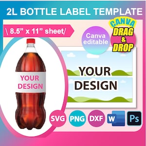 Modello di involucro per bottiglia di soda da 2 litri, SVG, Canva, DXF, Ms Word Docx, Png, PSD, foglio 8,5"x11", stampabile