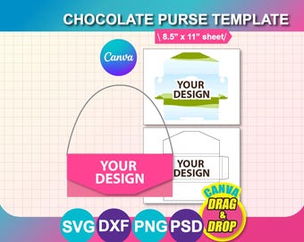 Chocolate Bar Purse Template: SVG, DXF, Canva, Ms Word, Png, PSD (Digital Download)