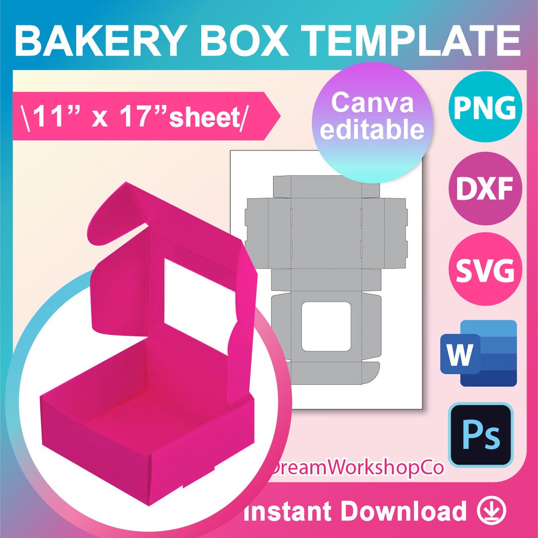 4.5"w Rectangle Box No-glue Window Box Template, Cake Box, Bow Box ...