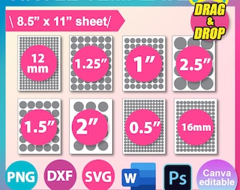 Circle Labels Template: Canva, SVG, DXF, Ms Word, Png, Psd (8.5&quot;x11&quot; Sheet) (Digital Download)