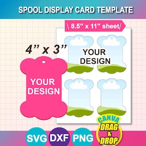 Thread Spool Tag Template, Display Card SVG, 8.5x11 Sheet (Digital Download)