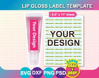 Lip Gloss Label Template, Canva Editable, SVG, PNG, PSD (Digital Download)