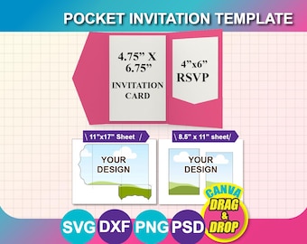 Pocket Wedding Invitation Template: 5x7 Canva, Word, PSD, PNG, SVG, Dxf (Digital Download)