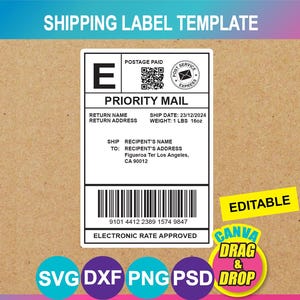 Editable Shipping Label template ,Canva, PNG, SVG, Dxf