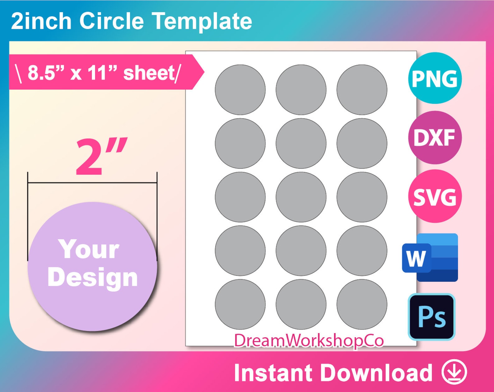 2 Circle Template 2 Inch Circle Template Circle | Etsy