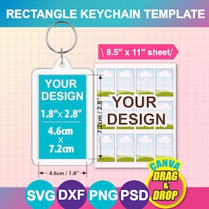 Plantilla de llavero con inserto de foto acrílica de 1,8" x 2,8", SVG, Canva, DXF, PNG, PSD, hoja de 8,5" x 11".