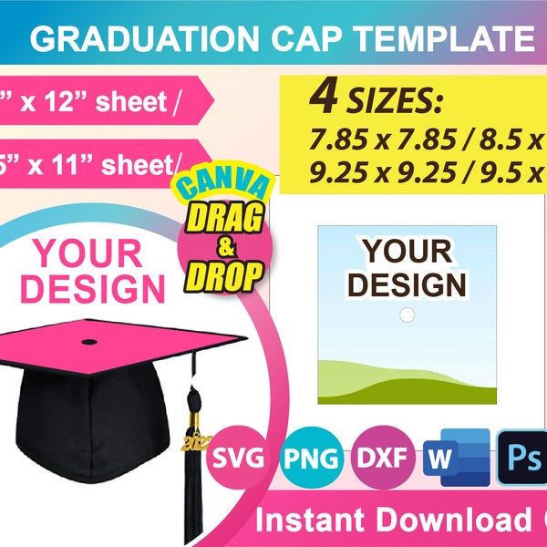 SALDI!! Modello cappello di laurea, modello di stola di laurea, Canva, Psd, SVG, DXF, Png, Ms Word, 12 x 12 / 8,5 x 11