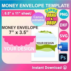 Ausgebogter Geld Umschlag Vorlage, Canva, Ms word, PSD, PNG, SVG, Canva, Dxf, 8,5x11 Zoll bedruckbar, Instant Download