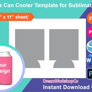 12oz Can Cooler Template, Beer Cooler Template, Sublimation Template, SVG, DXF, Silhouette Studio.3 file, DOCX, Png, Psd, 8.5&quot;x11&quot; sheet