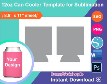 12 Unzen Dosenkühler Sublimationsvorlage, Canva, SVG, DXF, Psd, Png, 8.5x11 Blatt, digitaler Download