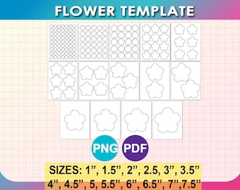 14 Sizes, Flower Oultine Template, Star label, Cut out, Kids Crafts, Classroom Decor, PNG, PDF (Instant Download)