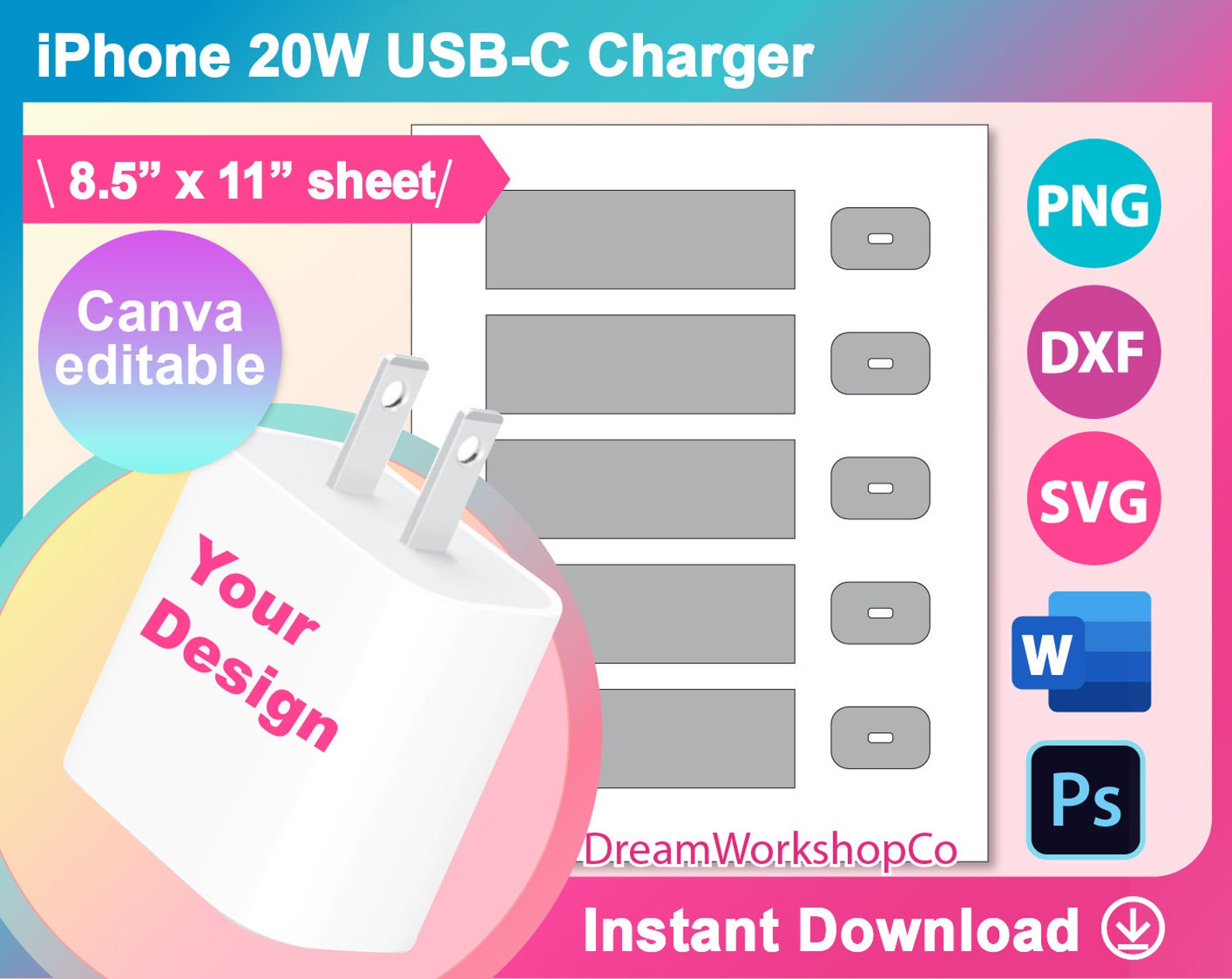 Wrapper Iphone 20W USB- C iPhone Charger Wrapper Template, Cutlery Set Template, Svg ...