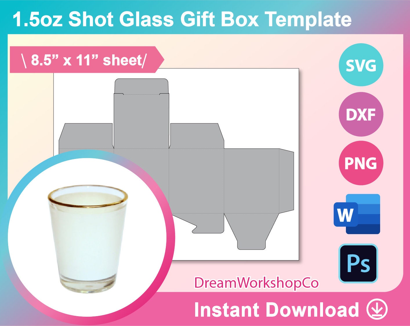 1.5oz Shot Glass Gift Box Template Sublimation Ms Word PSD Etsy Hong Kong