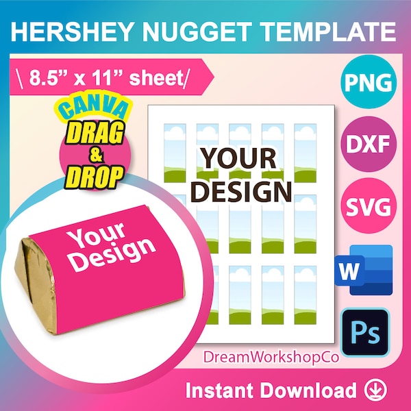 Nugget Mini Candy Wrapper Template, Nugget Mini Chocolate Wrapper Template, Canva, SVG, DXF, Canva, Ms Word Docx, Png, Psd, 8.5"x11" sheet