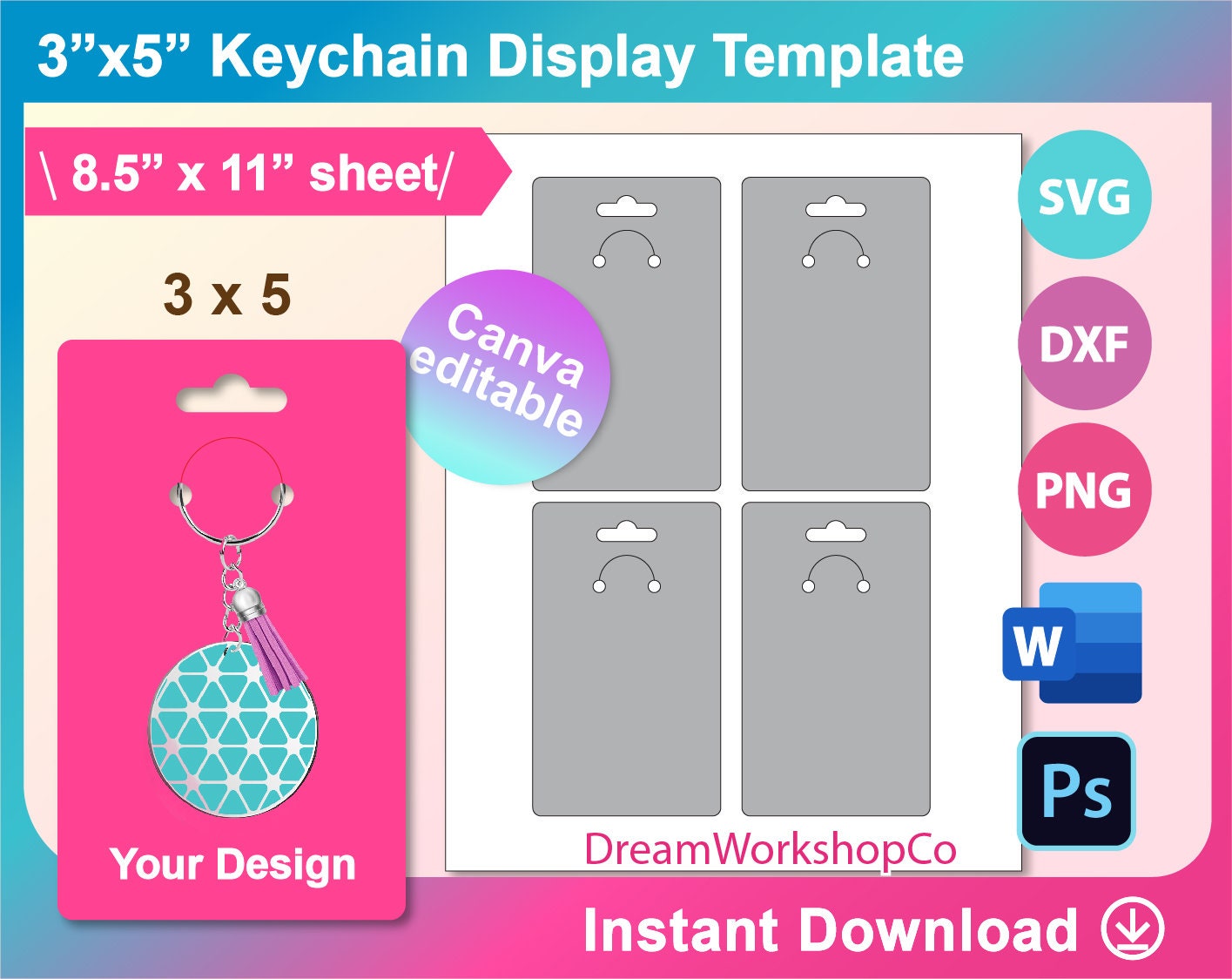 Keychain Holder Display Card SVG, Keyring Holder Dxf, Eps, Png, Pdf, Make  Your Own Keychain Display Card, Keychain Card Template Your Brand 