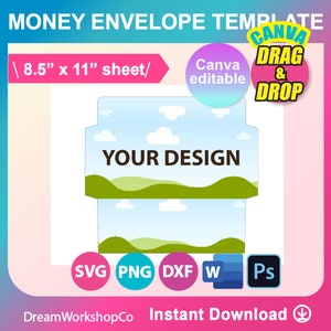 Geld Umschlag Vorlage, Frau Wort, PSD, PNG, SVG, Canva, Dxf, 8,5x11 Zoll Blatt, bedruckbar, Instant Download