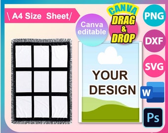 Blanket Sublimation Template, Blanket Template for sublimation, Canva, SVG, DXF, Ms Word Docx, Png, Psd, A4 sheet, Printable