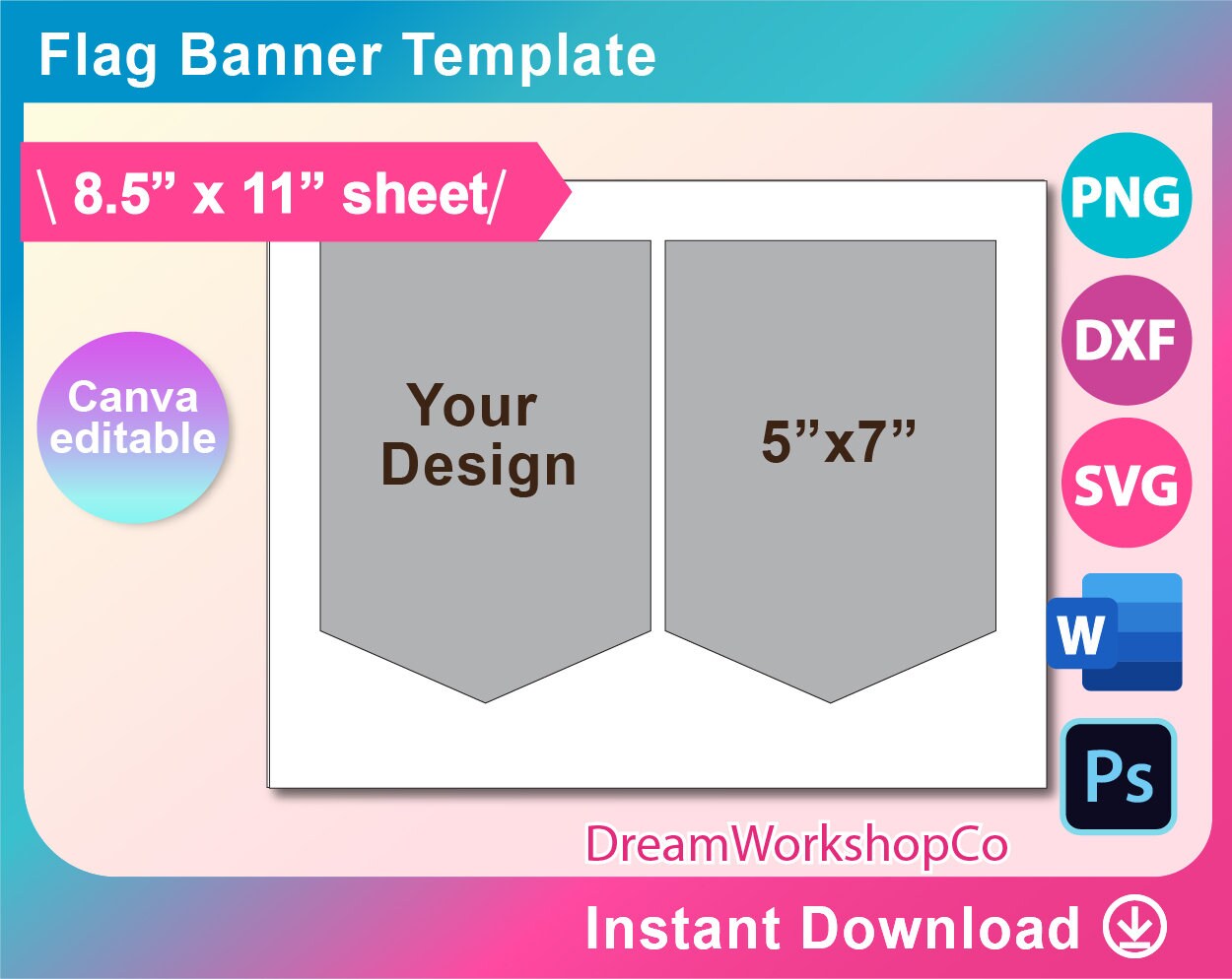 Bunting Banner Template Banner Flag Template Canva Ms Word - Etsy