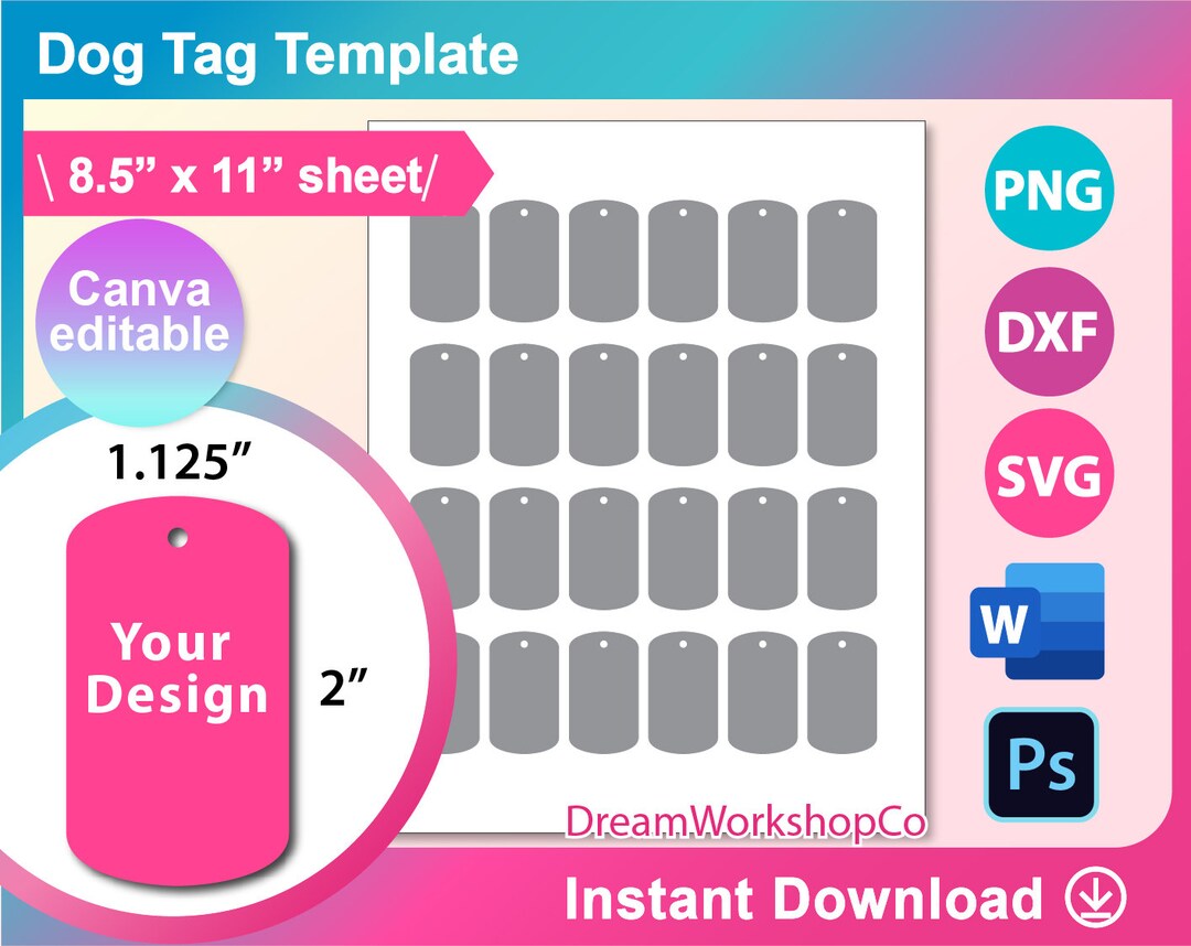 Dog Tag Template Dog Tag Template SVG DXF Canva Ms Word Etsy